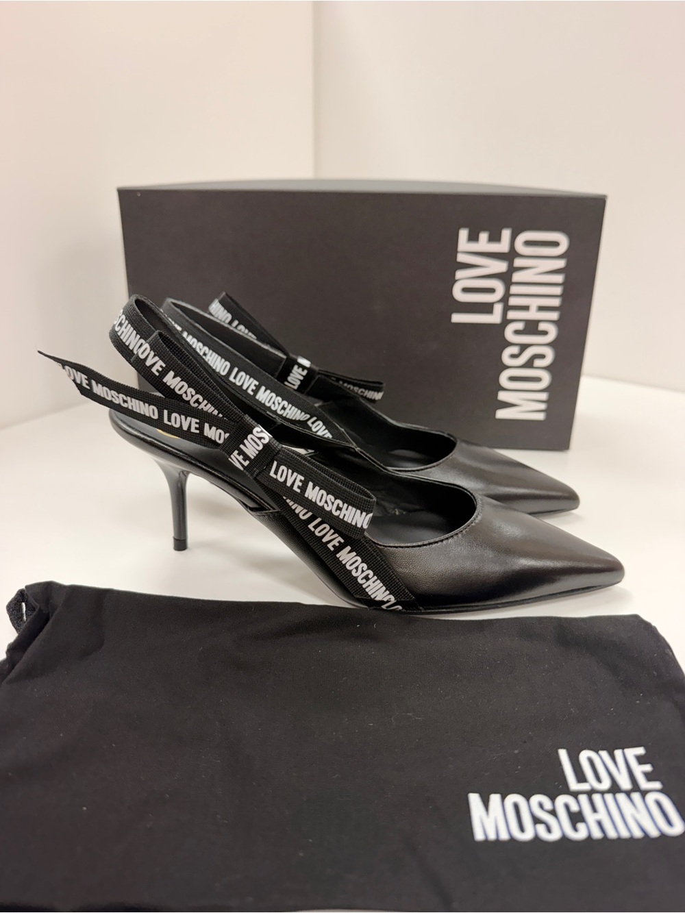 Love Moschino Nappa Leather Slingback Pumps in Black